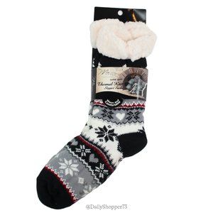 Mia & Tess Designs Black & White Fair Isle Knit Super Soft Thermal Slipper Socks